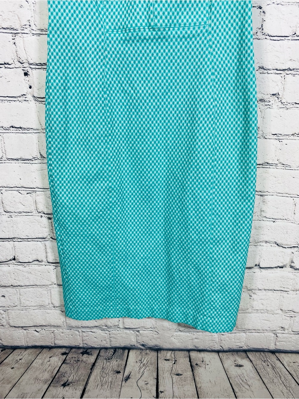 Chaps Women's Aqua White Gingham Sheath Dress Size 8 Sleeveless - Picture 5 of 8